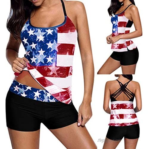 MURTIAL 2020 Summer Women's Tankini Top with Boyshorts Two Piece Swimsuit American Flag Bathing Suit(S-5XL)