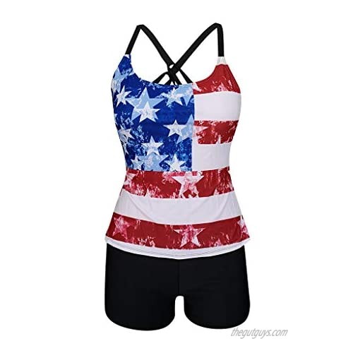 MURTIAL 2020 Summer Women's Tankini Top with Boyshorts Two Piece Swimsuit American Flag Bathing Suit(S-5XL)