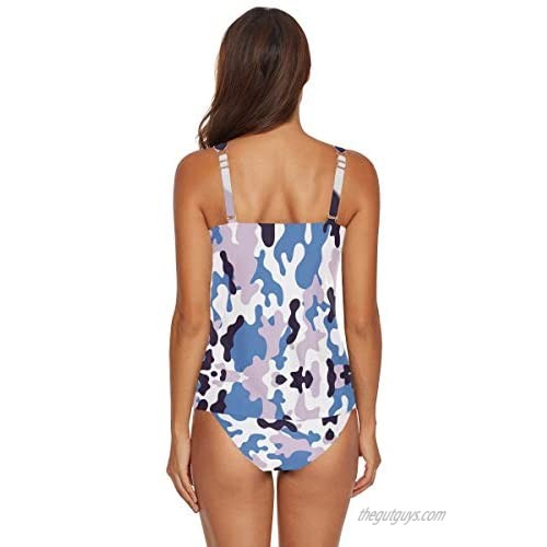 ODAWA Women's Tankini Swimsuits Athletic Two Piece Set Sun Protection Bathing Suit for Diving Vintage Swimwear