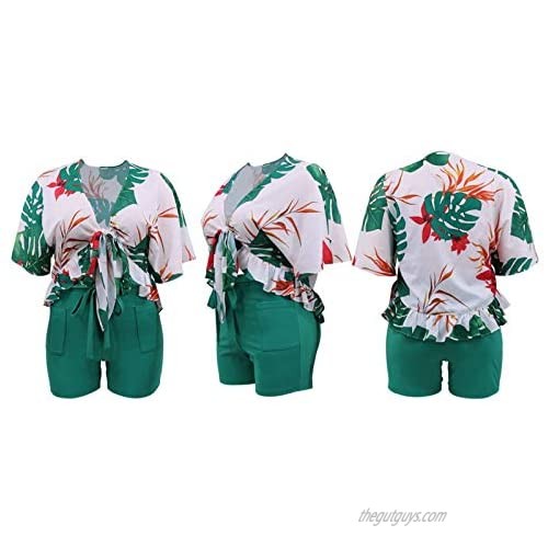 Summer Shirts Women Casual Shorts 4XL Plus Size Two Pieces Suit Set Tropical Beach Rash Guard Cover Ups