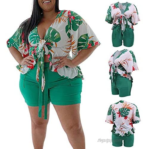 Summer Shirts Women Casual Shorts 4XL Plus Size Two Pieces Suit Set Tropical Beach Rash Guard Cover Ups
