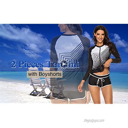 Urchics Womens Long Sleeve Rash Guard Wetsuit 2 Piece Tankini Sets Swimsuits