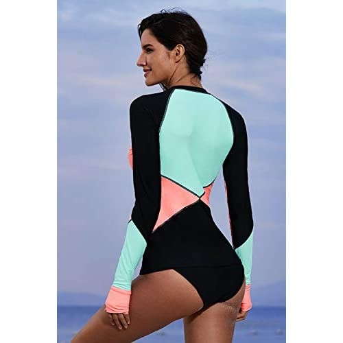 Women Long Sleeve UV Sun Protection UPF 50+ Front Zipper Sport Rash Guard Top