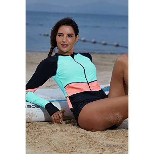 Women Long Sleeve UV Sun Protection UPF 50+ Front Zipper Sport Rash Guard Top