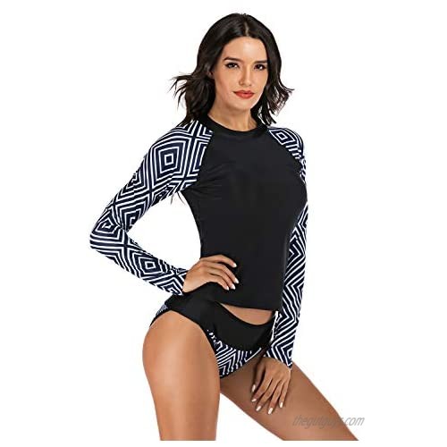 Women UV Sun Protection Long Sleeve Rash Guard Two Piece Swimsuit
