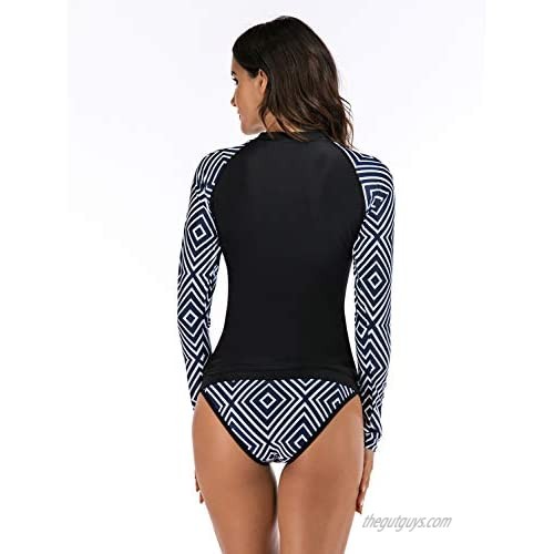 Women UV Sun Protection Long Sleeve Rash Guard Two Piece Swimsuit