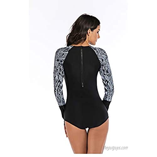 Women's Long Sleeve Swimwear Rash Guard UV Sun Protection One Piece Surfing Swimsuit Bathing Suit