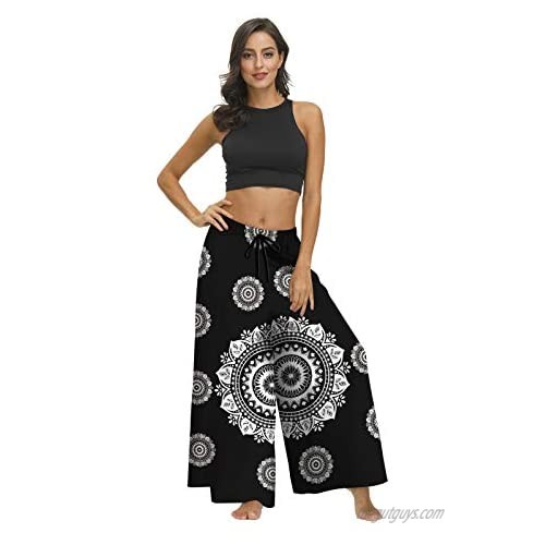 XUETON Womens Casual Boho Printed Loose Baggy Yoga Palazzo Pants Elastic Waisted Drawstring Plus Size Herem Pant