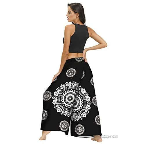 XUETON Womens Casual Boho Printed Loose Baggy Yoga Palazzo Pants Elastic Waisted Drawstring Plus Size Herem Pant