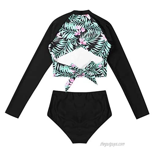 YUUMIN Womens Fashion Long Sleeves Rash Guard Two Pieces Floral Print Bathing Suit Swimwear