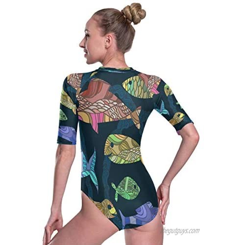 Zip Front Surf Rashguard Swimsuit Rainbow Fish Lovely UV Protection Swimwear Wetsuit
