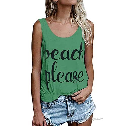 Beautife Womens Tank Tops Summer Beach Please Sleeveless Casual Funny Graphic Tee Letter Print T Shirt