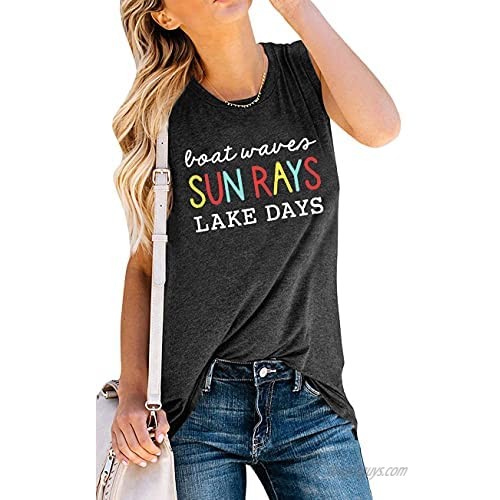 Boat Waves Sun Rays Lake Days Tank Tops Women Lake Life Shirt Summer Beach Vacation Sleeveless Tees Vest