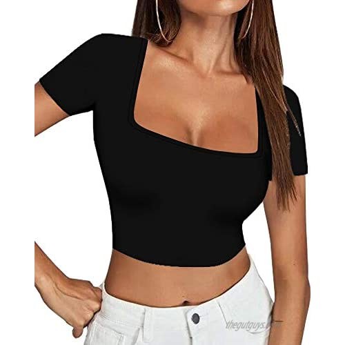 CLOZOZ Women's Square Neck Short Sleeve Basic T-Shirt Crop Top