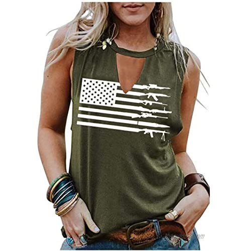 Gun American Flag Tank Tops Women Vintage 4th of July Stars Stripes Graphic Sleeveless Patriotic Tank Vest