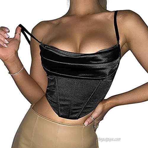 GUXMO Womens Crop Tops Sexy Spaghetti Strap Backless Tank Top Satin Camisole Party Clubwear