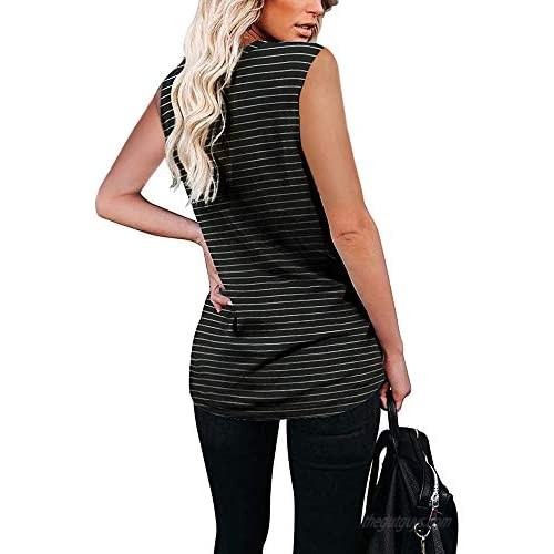 Haloumoning Womens V Neck Striped Tank Tops Sleeveless Casual Tee Shirt Summer Loose Blouses with Pocket 2XL