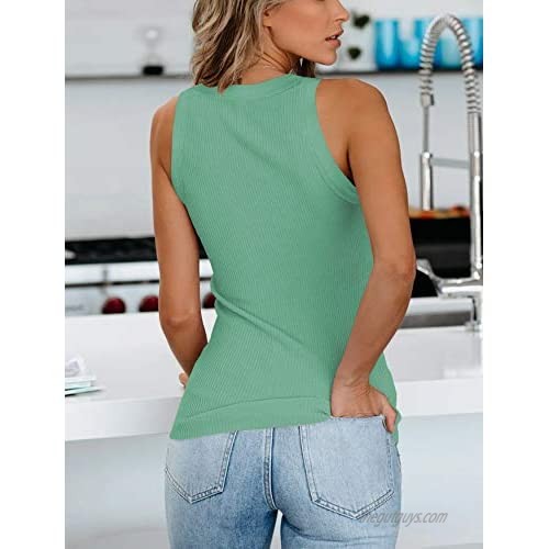 Limerose Women's Sleeveless Fitted Tanks Scoop Neck Ribbed Tops Casual Basic Tee