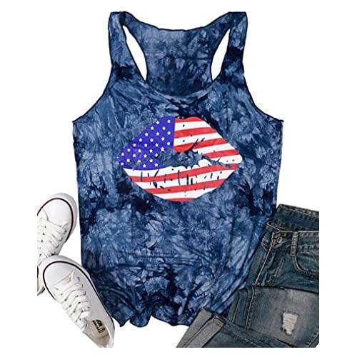 LUKYCILD American Flag Tank Tops Women 4th of July Patriotic Racerback Vest Lips Graphic Sleeveless Muscle Shirt…
