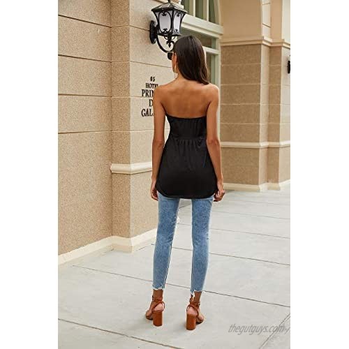 LXXUY Women Strapless Ruched Tube Top Shirt Blouse Tanks Backless Stretchy Tunic Shirt