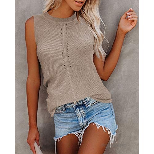 Pink Queen Women's Sleeveless Casual Knit Tie Top Cut Out Camis Tank Crew Neck Shirts