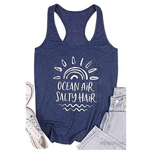 Sunrise Tank Tops Sunshine Graphic Tee Ocean Air Salty Hair Funny Beach Tanks Summer Casual Vacation Sleeveless Vest Tops