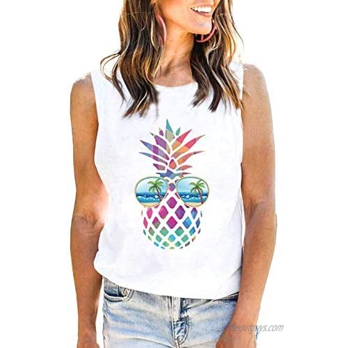 Umsuhu Pineapple Graphic Tank Tops for Women Summer Graphic Sleeveless Tank Tops Tees Shirts