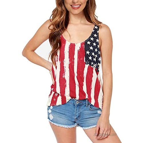 Women Fourth of July American Flag Tank Top Patriotic Vintage USA Independence Stripe Star Sleeveless Shirt（only Medium） Red