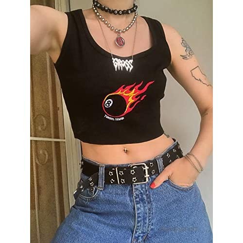 Women's Aesthetic Graphic Print Camisole Y2K Crop Top E-Girl Camis Vest Teen Girl Cute Tank Top Y2K Fashion