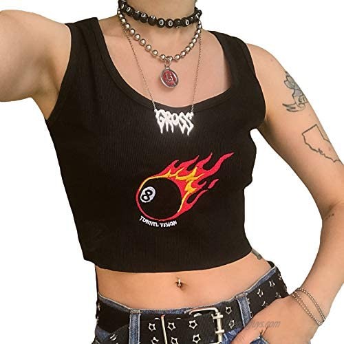 Women's Aesthetic Graphic Print Camisole Y2K Crop Top E-Girl Camis Vest Teen Girl Cute Tank Top Y2K Fashion