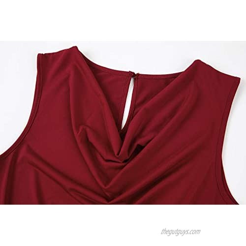 Womens Cowl Neck Sleeveless Tank Tops Summer Casual Plain Ruched Keyhole Back Shirts Blouses