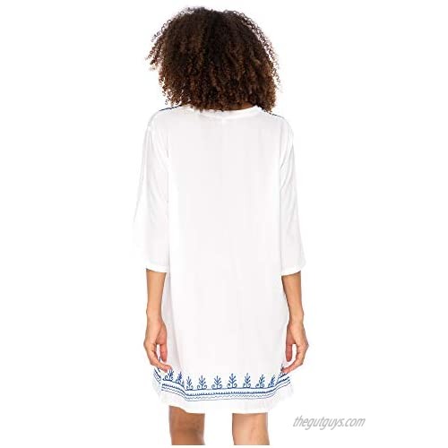 Back From Bali Womens Boho Embroidered Swimsuit Cover Up Loose Fit Casual Tunic Top Dress Resort Wear