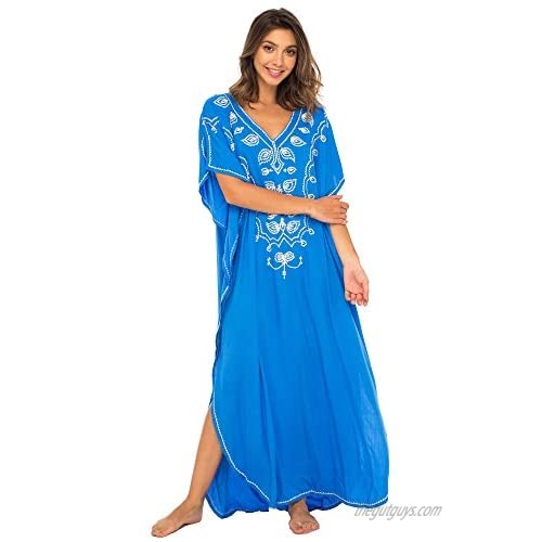 Back From Bali Womens Long Swimsuit Bathing Suit Cover Up Maxi Beach Dress Boho Embroidered Summer Dress Caftan