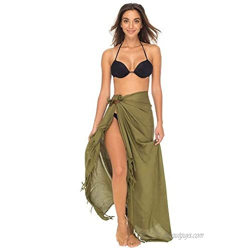 Back From Bali Womens Sarong Wrap Beach Swimsuit Cover Up – Solid Colors with Coconut Clip