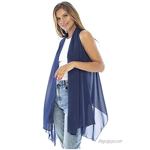 Back From Bali Womens Sleeveless Kimono Cardigan Sheer Casual Open Front Lightweight Chiffon Boho Duster Swimsuit Cover Up