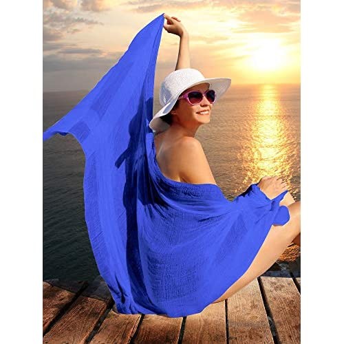 Chuangdi 2 Pieces Women Beach Wrap Sarong Cover Up Chiffon Swimsuit Wrap Skirts (Black and Blue)