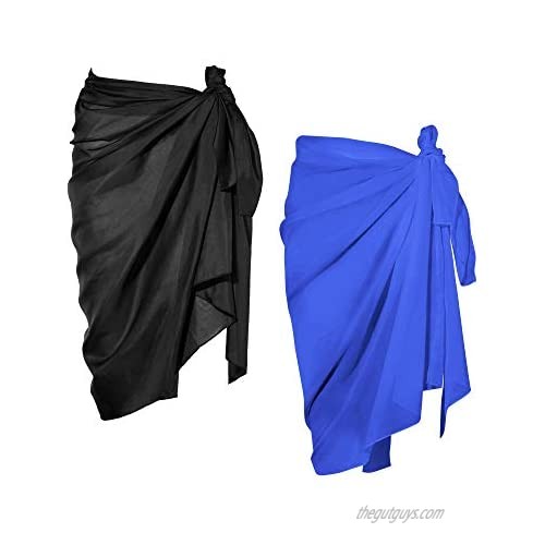 Chuangdi 2 Pieces Women Beach Wrap Sarong Cover Up Chiffon Swimsuit Wrap Skirts (Black and Blue)