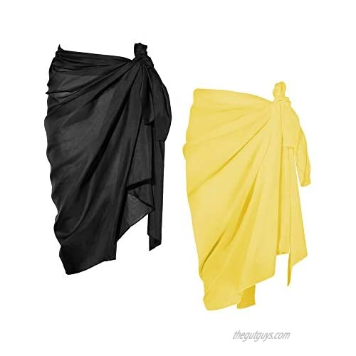 Chuangdi 2 Pieces Women Beach Wrap Sarong Cover Up Chiffon Swimsuit Wrap Skirts (Black and Yellow)