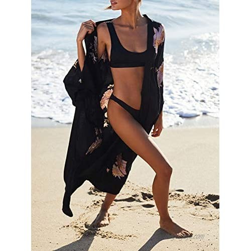 Chunoy Women Casual Loose Open Front Caftan Kimono Long Bathing Suit Beach Wear Cover Up