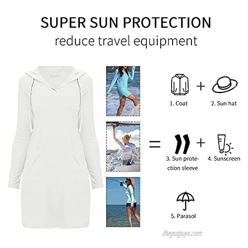 CQC Women's Sun Protection Dresses Beach Swim Cover-Up Dress UPF 50+ Quick Dry Long Sleeve Shirts