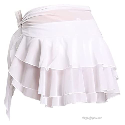 Dxhycc 2 Pieces Womens Ruffle Beach Wrap Sarong Cover Up Swimsuit Wrap Skirts Short Mini Sarong Wrap Black White