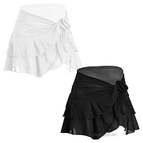Dxhycc 2 Pieces Womens Ruffle Beach Wrap Sarong Cover Up Swimsuit Wrap Skirts Short Mini Sarong Wrap Black  White