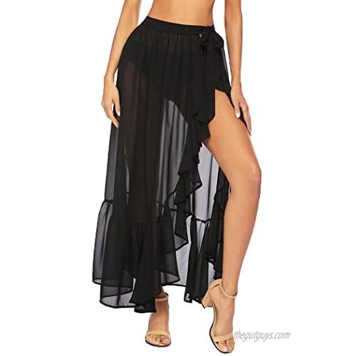 Ekouaer Sarong Swimsuit Cover Ups for Women Chiffon Beach Tie Wrap Skirt Sexy Long Bikini Sheer Scarf Bathing Suit Bottom
