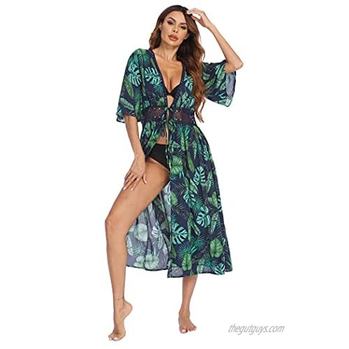Evanhome Women's Swimwear Kimono Cover Ups Long Sexy Open Front Bikini Swimsuit Cardigan Flowy Half Sleeve Beachwear