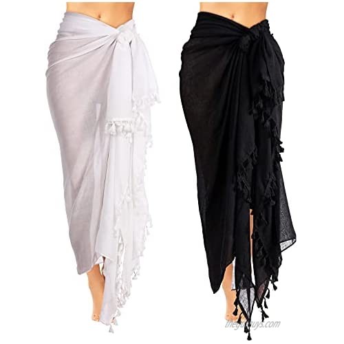 Geyoga 2 Pieces Beach Towels Long Sarong Wrap Fringed Swimsuit Shawl for Ladies