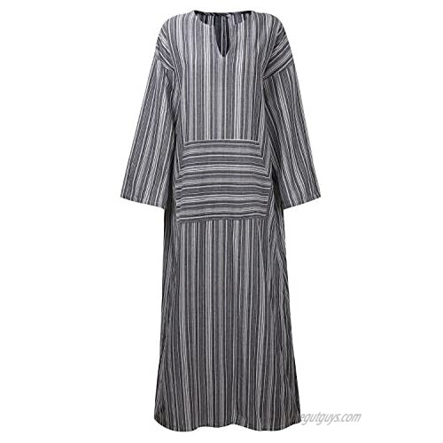 Jacansi Women's Cotton Linen Dresses Plus Size Long Kaftan Dresses with Pockets