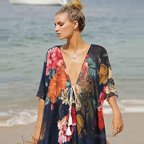 MEANBEAUTY Women’s Open Front Beach Kimono Casual Cardigan Loose Style Swimwear Summer Cover Ups Stylish Swimsuit Covereup