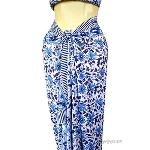Pure Cotton Hand Block Print Sarong Women's Swimsuit Wrap Cover Up Long (73 x 44)