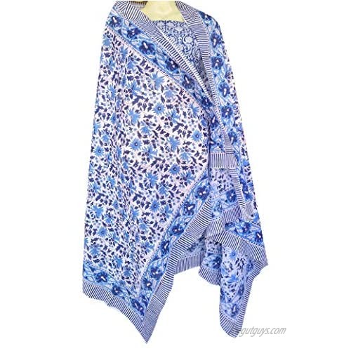 Pure Cotton Hand Block Print Sarong Women's Swimsuit Wrap Cover Up Long (73" x 44")