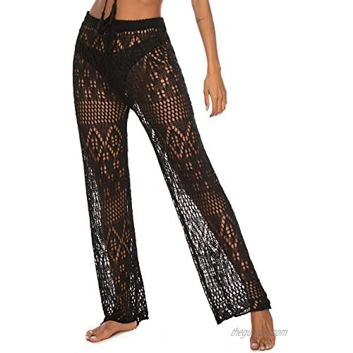 SELINK Womens Crochet Hollow Out Swim Pant Cover Up High Waist Swimsuit Beach Pants